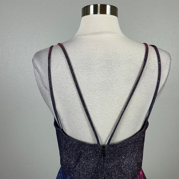 XSCAPE Glitter Knit Mini Fit and Flare Size 8 Black Iridescent Strappy Back - Picture 8 of 14